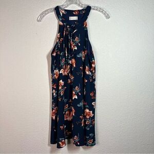 Altar'd State Navy Floral Sleeveless Tie Neck  A-Line Dress Women's Small‎